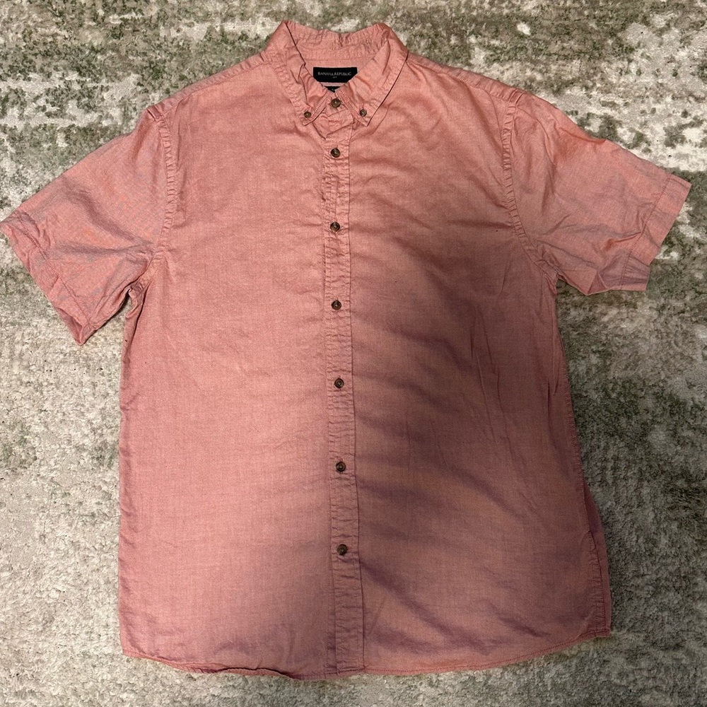 Banana Republic Men's Short Sleeve LT Slim Fit Coral Tall Button Down Shirt